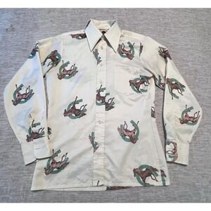 Vintage Narratif‎ Western Pearl Snap Shirt 14–14.5 Horseshoe Print Cowboy RARE